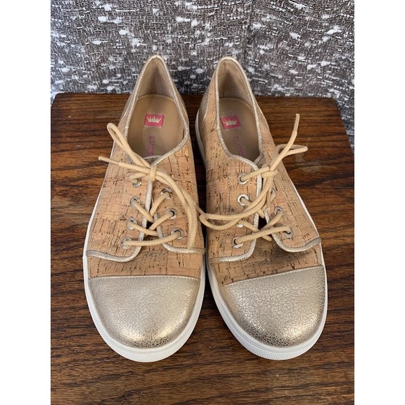 Elaine Turner Cork Lace Up Sneakers Brown/Metallic Casual Preppy Women's 6.5 - Picture 3 of 10